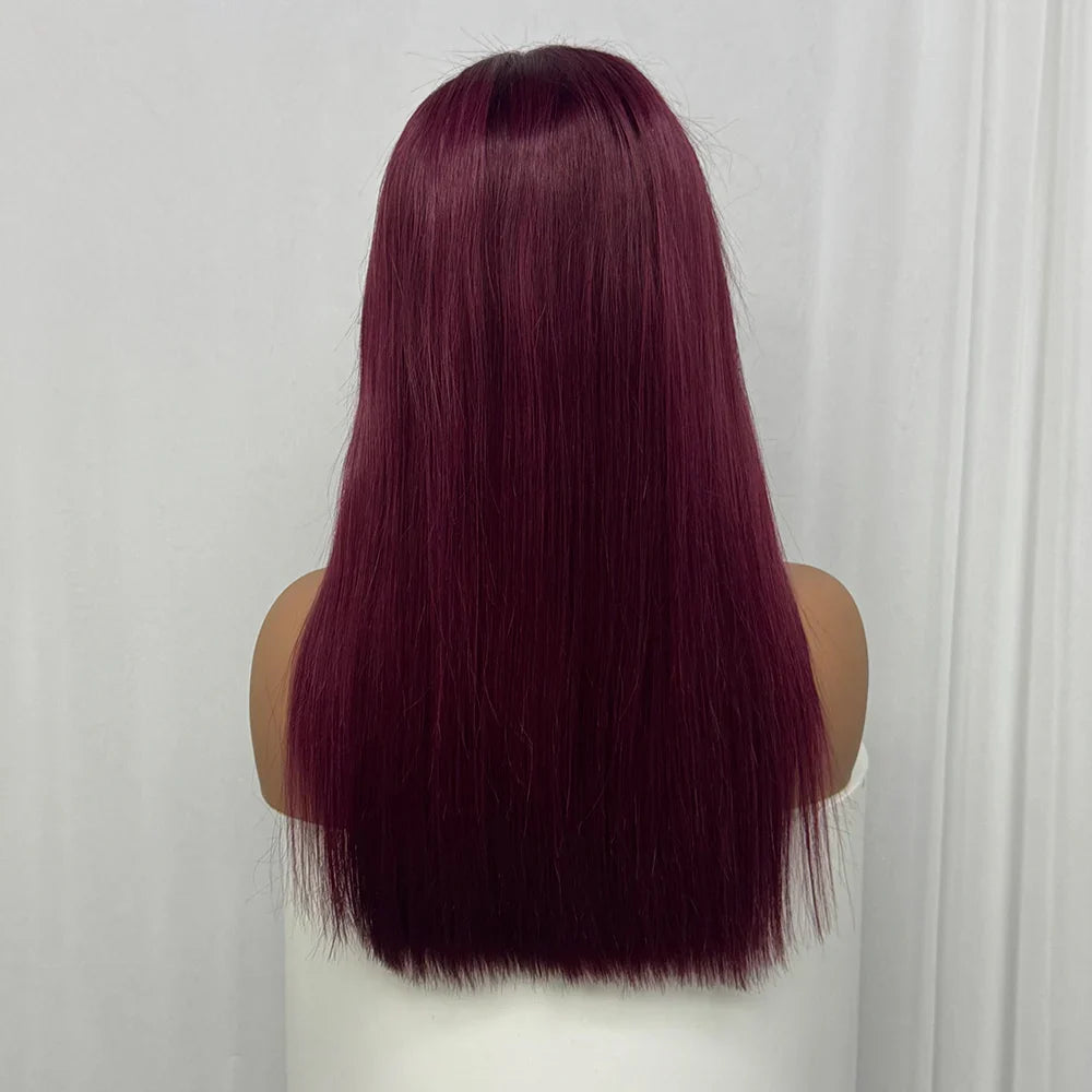 Bone Straight Human Hair Wig 350% Density 99J Glueless Lace Wigs Double Drawn 12A Hair 13x4 HD Lace Frontal Wigs
