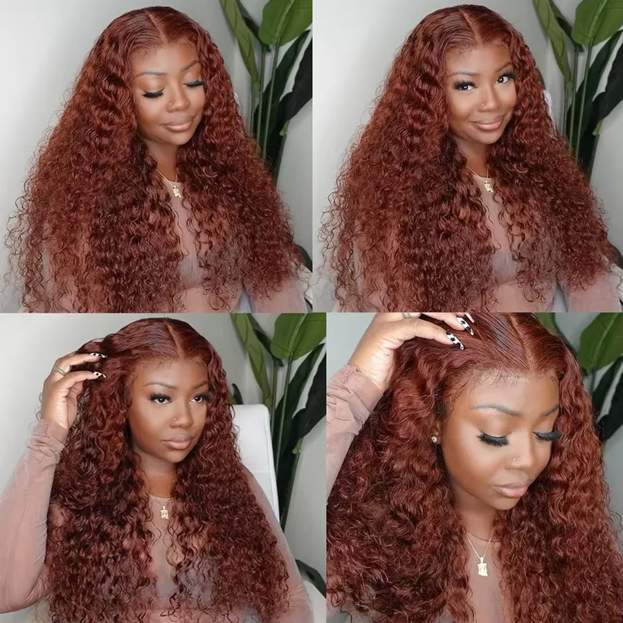 Reddish Brown 13x4 Deep Curly Lace Front Human Hair Deep Wave Frontal Wig 30 Inch Hd Lace Water Wave Brazilian Wigs For Women