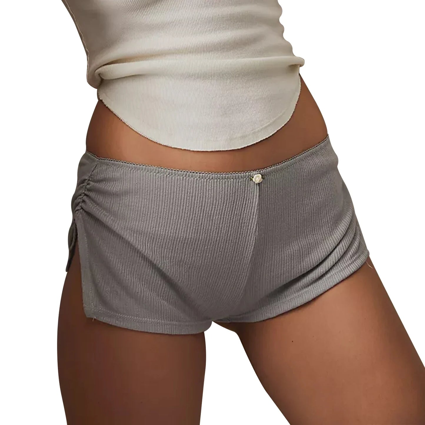 Y2k Sexy Micro Shorts for Women Low Waist Side Slit Mini Boy Shorts Slim Fit Pajamas Shorts Lounge Pjs Bottoms Sleepwear