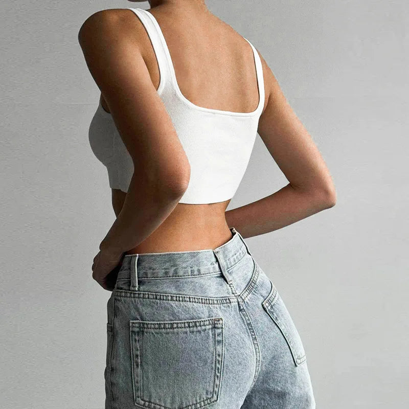 Solid White Tank Top Women Summer Clothes Square Collar Bottom Corset Sleeveless Y2k Accessories Cute Ropa De Mujer Streetwear
