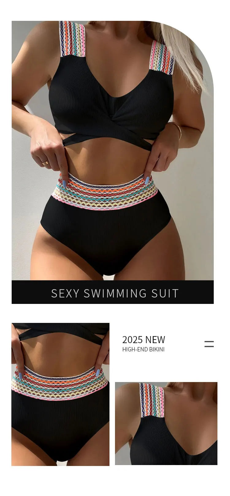 2025 Sexy Brazilian Bikini Set High Waist Black Printed Women Swimwear Push Up Bikinis Swimsuit Female Biquini Bathing Suit