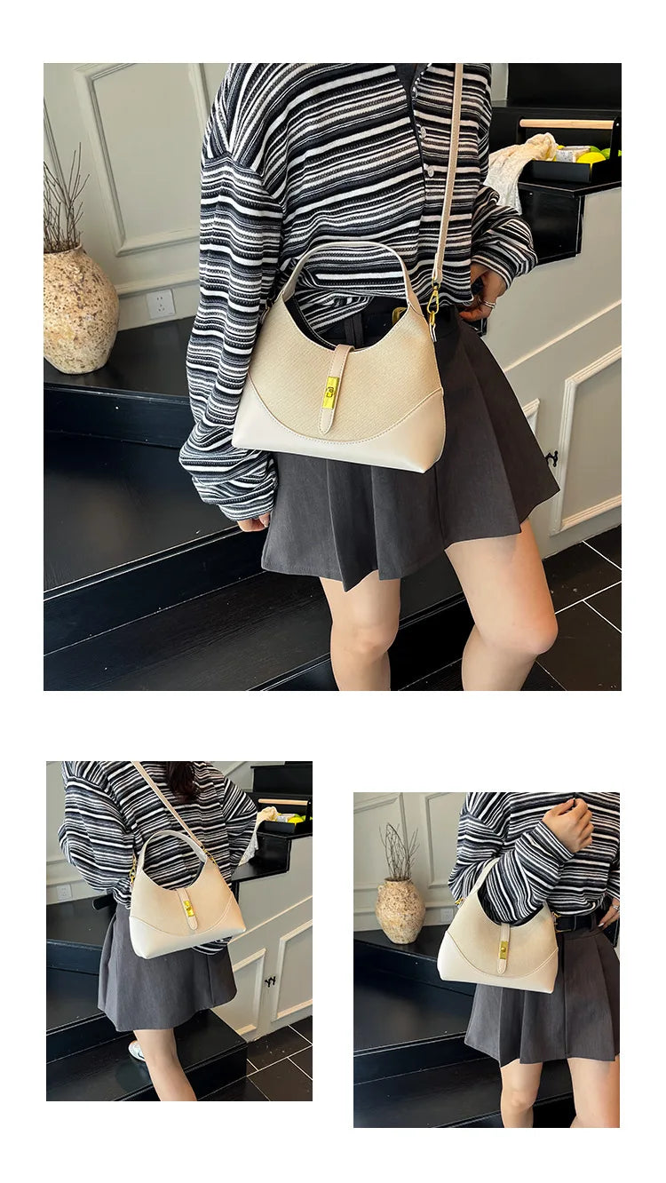 2025 Colorblock Baguette Bag for Women - Boho Vegan Crossbody, Adjustable Shoulder Clutch & Minimalist Commuter Chic