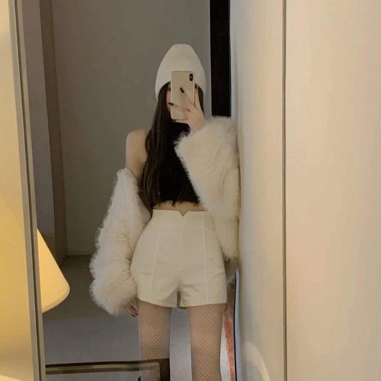 Mini Cute Women's Shorts Short Pants for Woman To Wear Skinny Sexy Knit Tight Kawaii Booty White Y2k Harajuku Outdoor Low Price