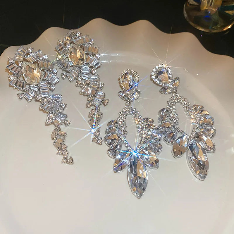 Luxury Design Sparkly Full Crystal Dangle Drop Earrings for Women Exaggerated Long Earrings Female Wedding Ear Accessories