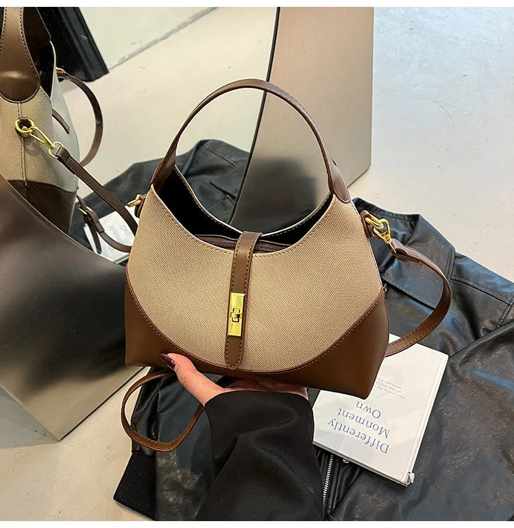 2025 Colorblock Baguette Bag for Women - Boho Vegan Crossbody, Adjustable Shoulder Clutch & Minimalist Commuter Chic